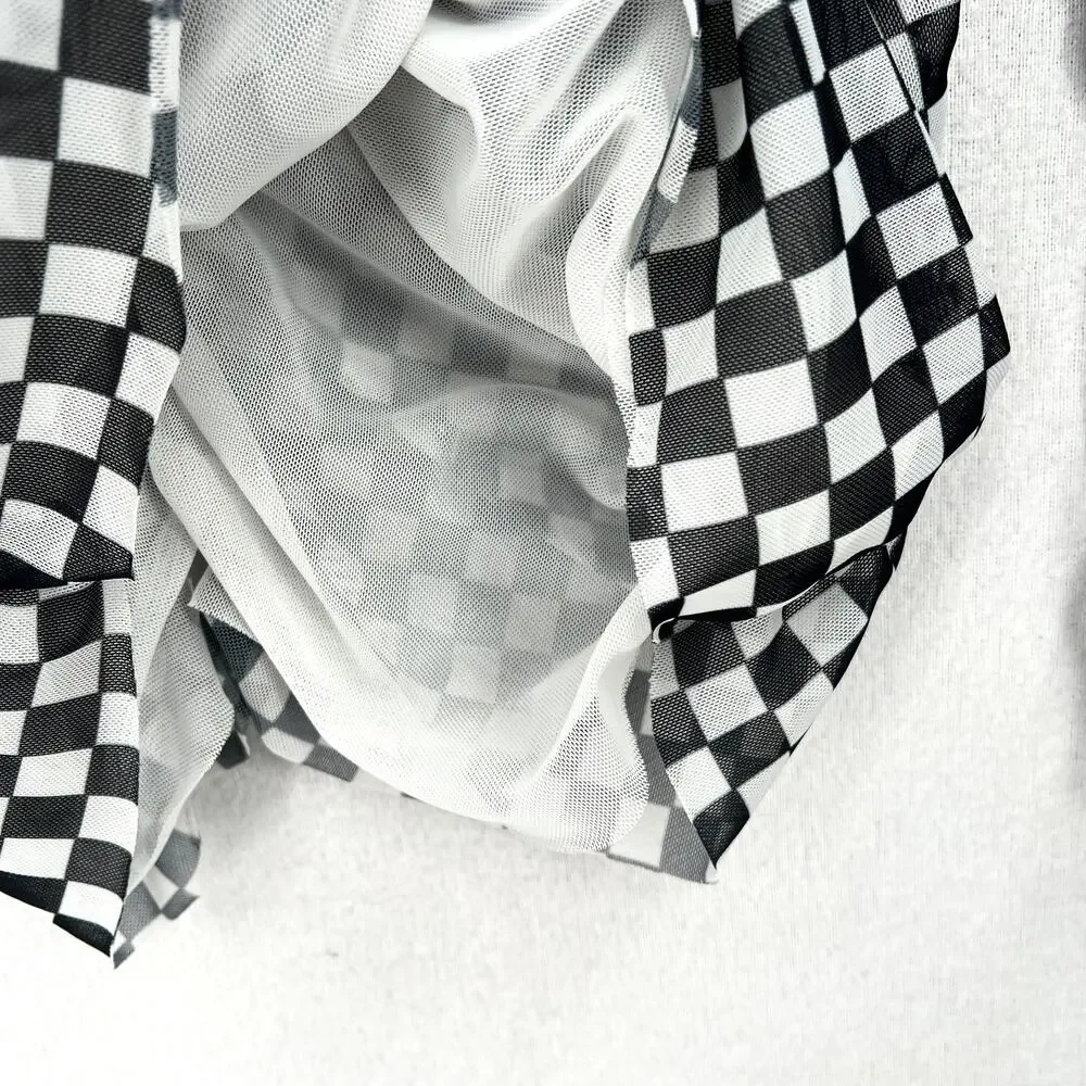 BAUM UND PFERDGARTEN Joselle Mesh Top Womens Medium Black White Check Stretch - Picture 11 of 16
